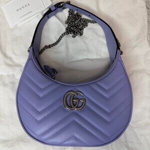 GUCCI Calfskin Matelasse Chevron Mini GG Marmont Half Moon Hobo in Lavender